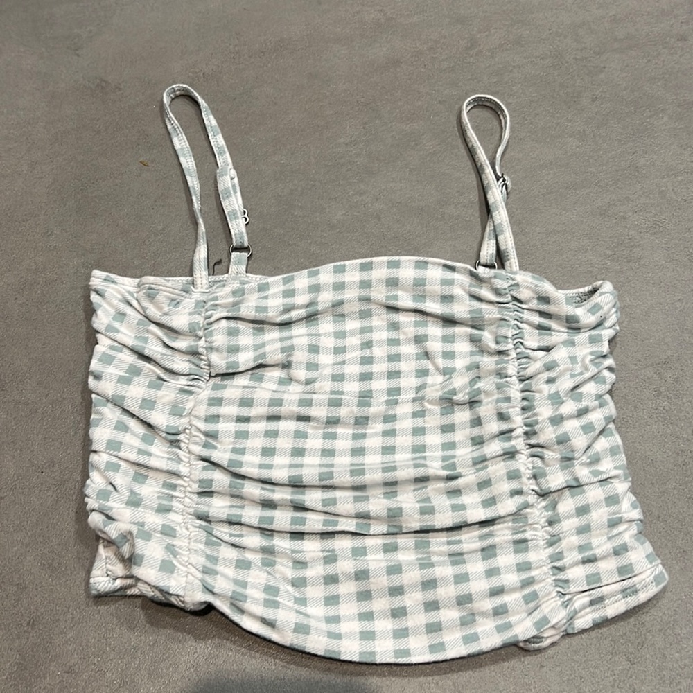 Hollister ruched gingham green tank